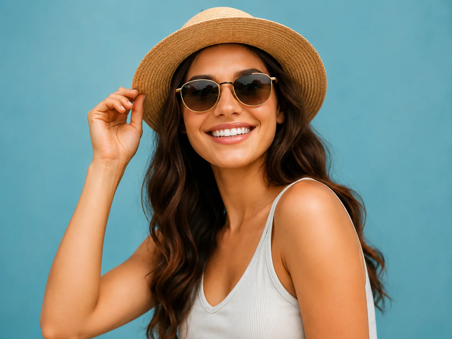 Smiling creator portrait on a blue background