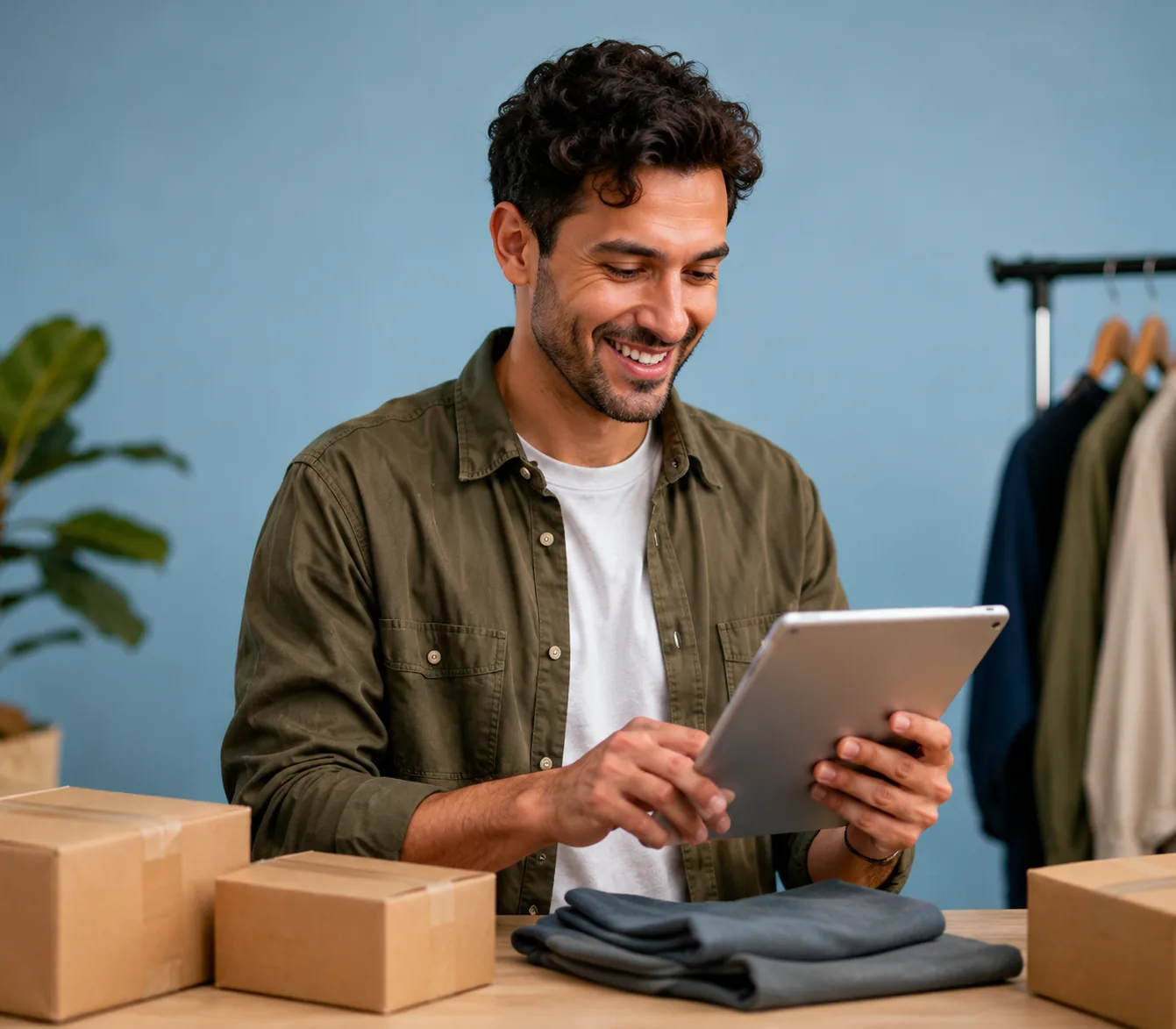Marketplace seller reviewing products on a tablet