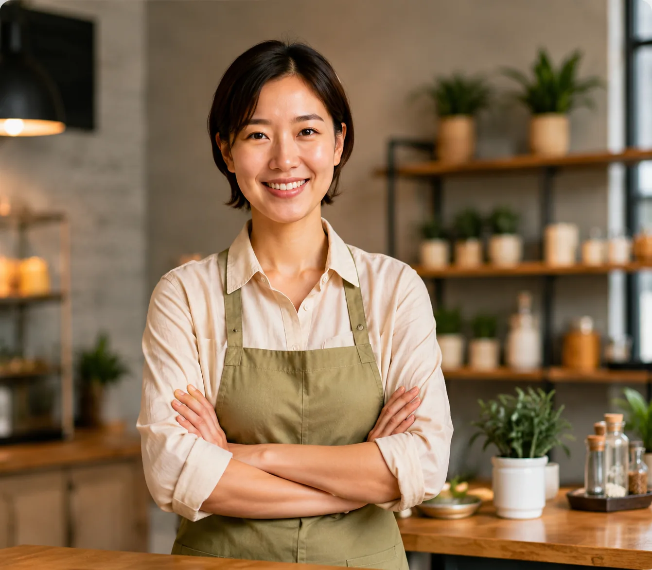 Small business owner standing in a plant shop