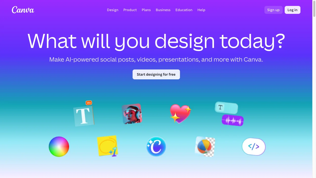 Canva homepage