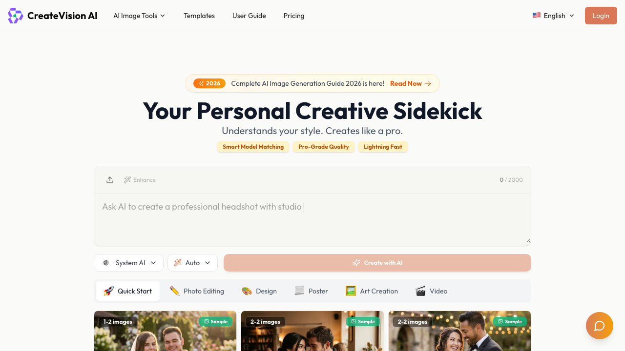 CreateVision AI homepage