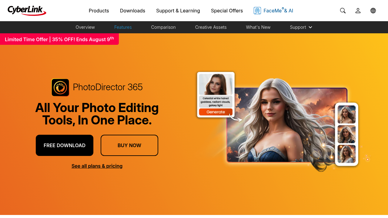 CyberLink PhotoDirector 365 feature page