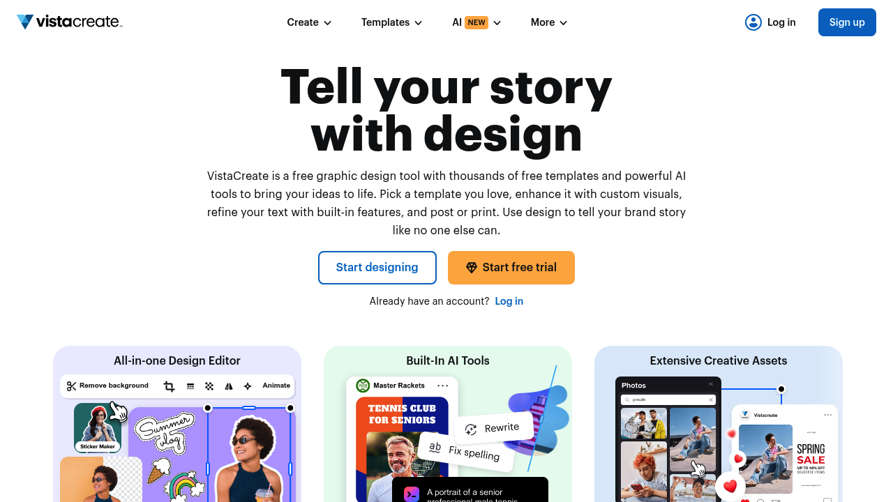 VistaCreate design page showing its built-in remove-background tool