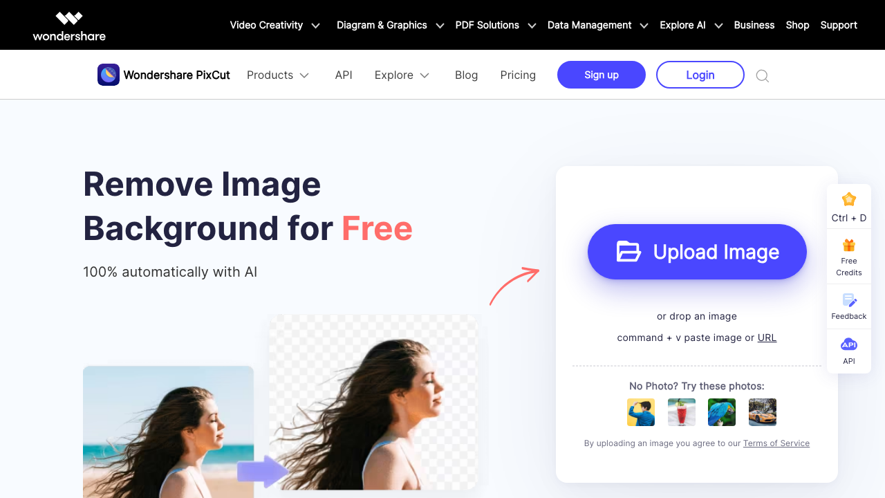 Wondershare Pixcut homepage