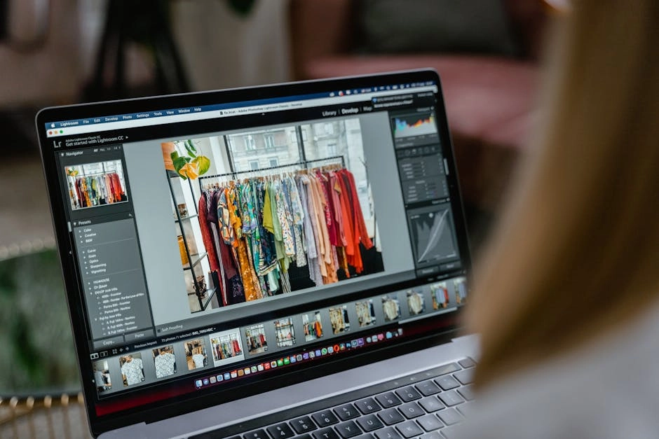 E-commerce photo editing on laptop for product images