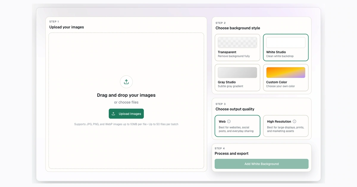 Screenshot of the empty Bulk Background Remover workflow before uploading product images
