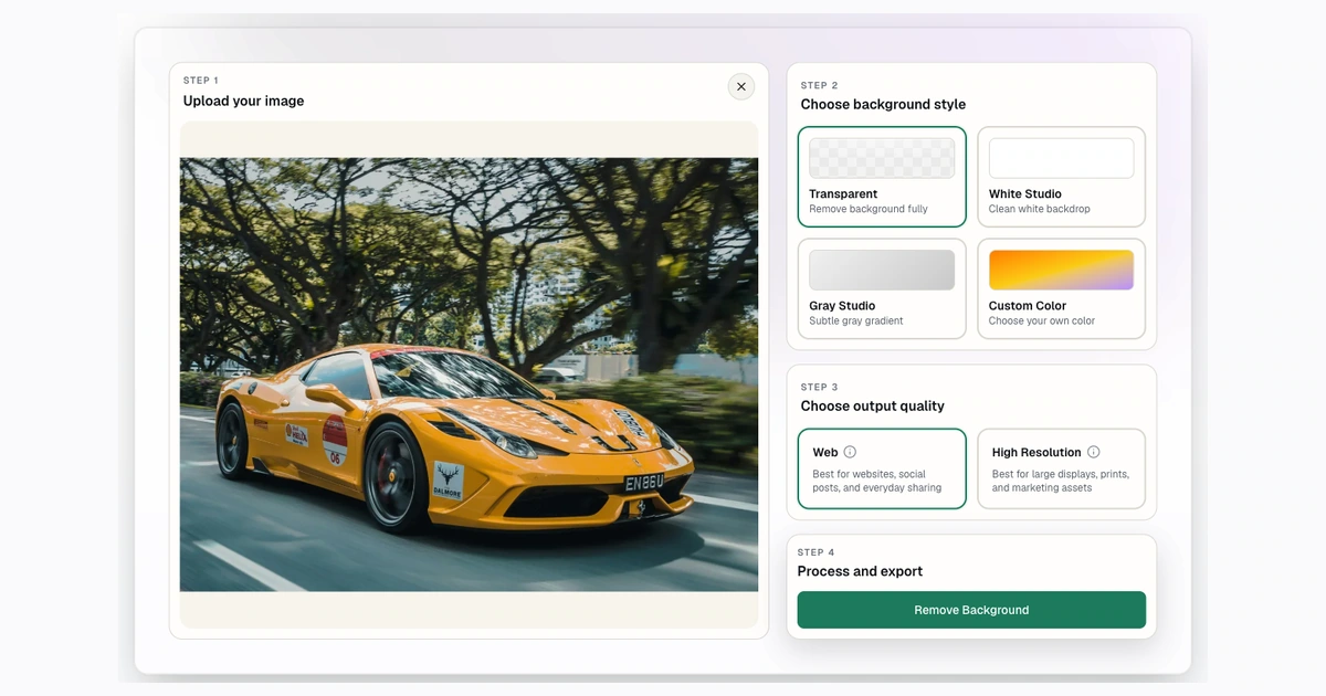 Screenshot of a car photo uploaded to Background Remover before making the background transparent