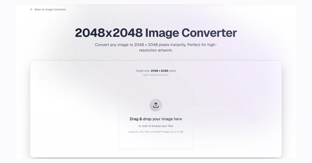 Screenshot of the 2048x2048 converter page for high-resolution square exports